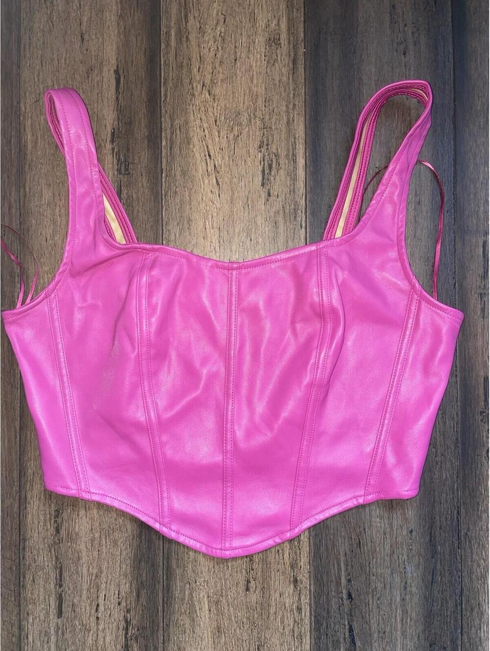 Sincerely Jules Corset Top Sz Large Hot Pink Faux Leather Bustier Party